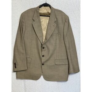 Eddie Bauer Men's 48R Wool Blend Glen Plaid Blazer Sport Coat Tan Brown